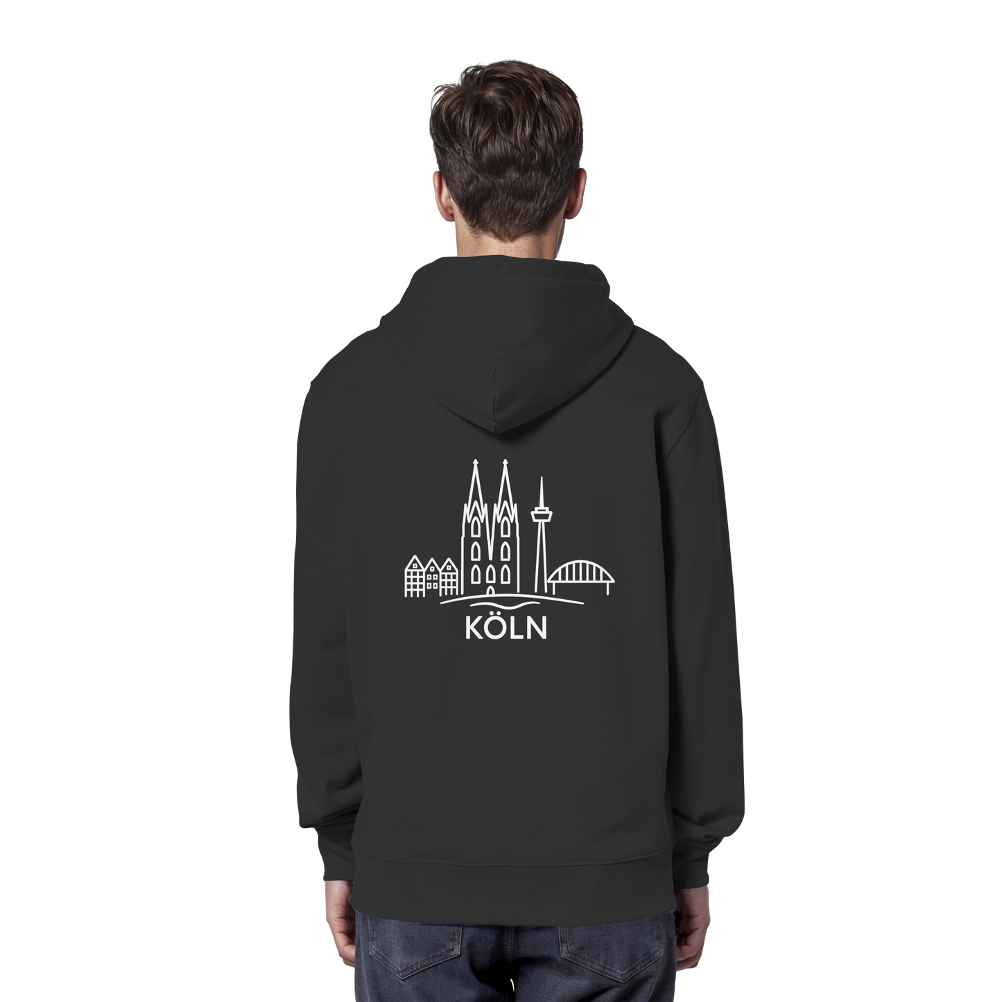 Köln Skyline (großer Druck auf dem Rücken) - Organic Hoodie