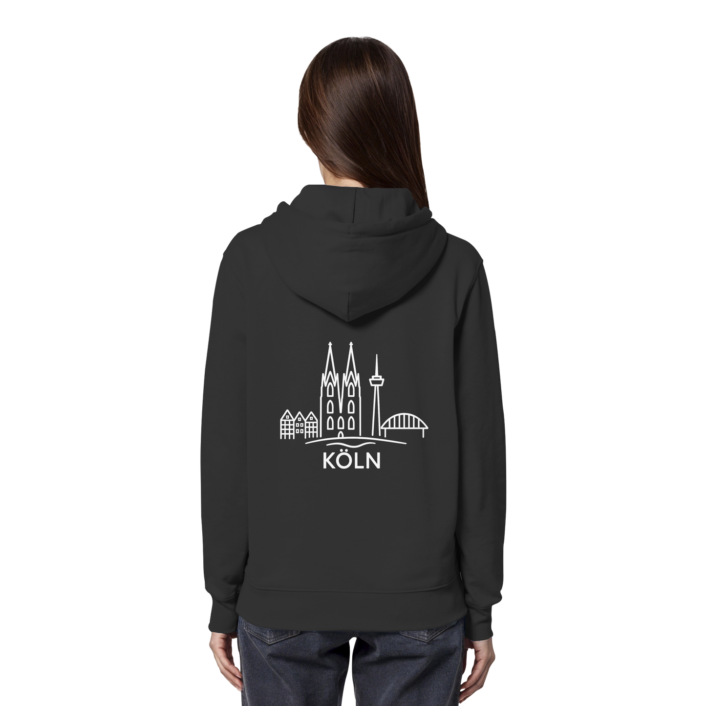 Köln Skyline (großer Druck auf dem Rücken) - Organic Hoodie