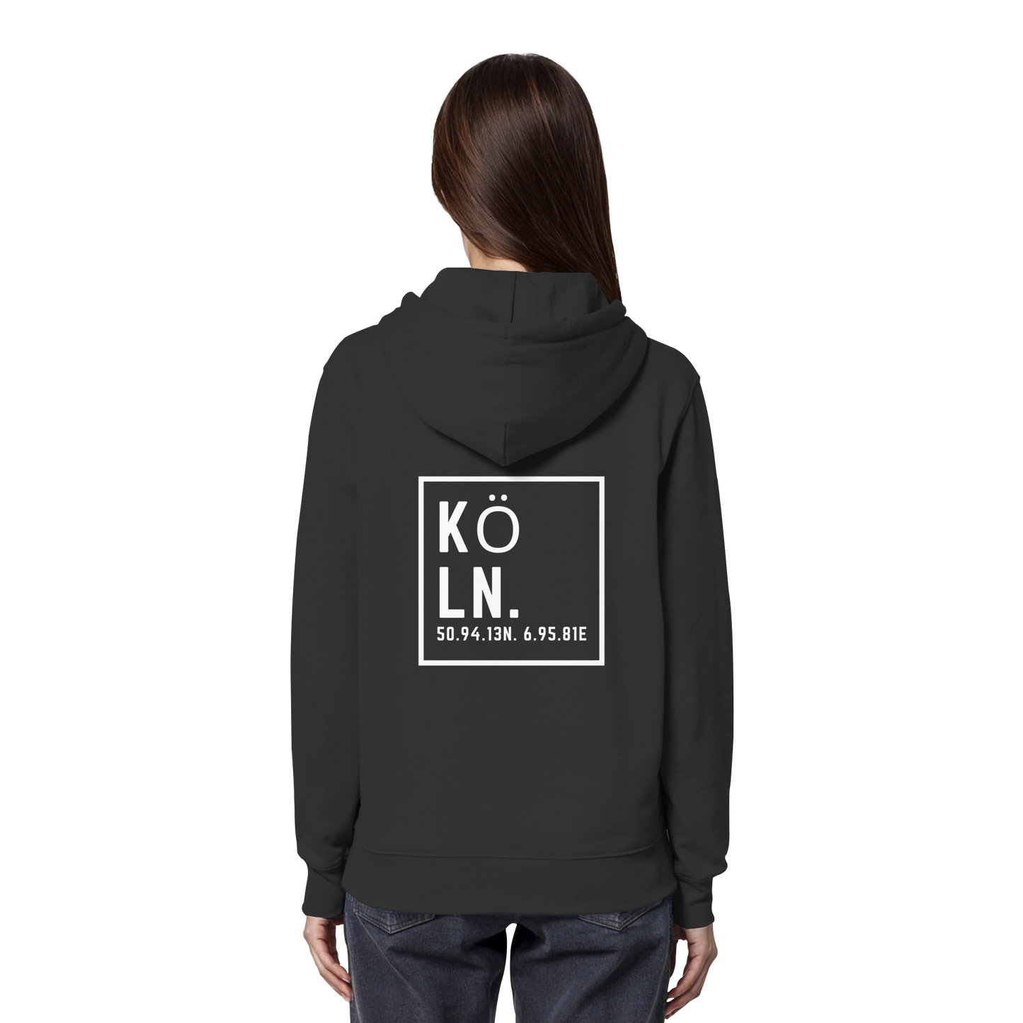 Köln Koordinaten (großer Druck auf dem Rücken) - Organic Hoodie