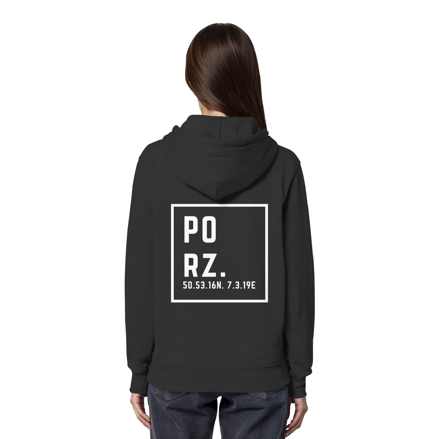 Porz Koordinaten (großer Druck Rücken)  - Organic Hoodie