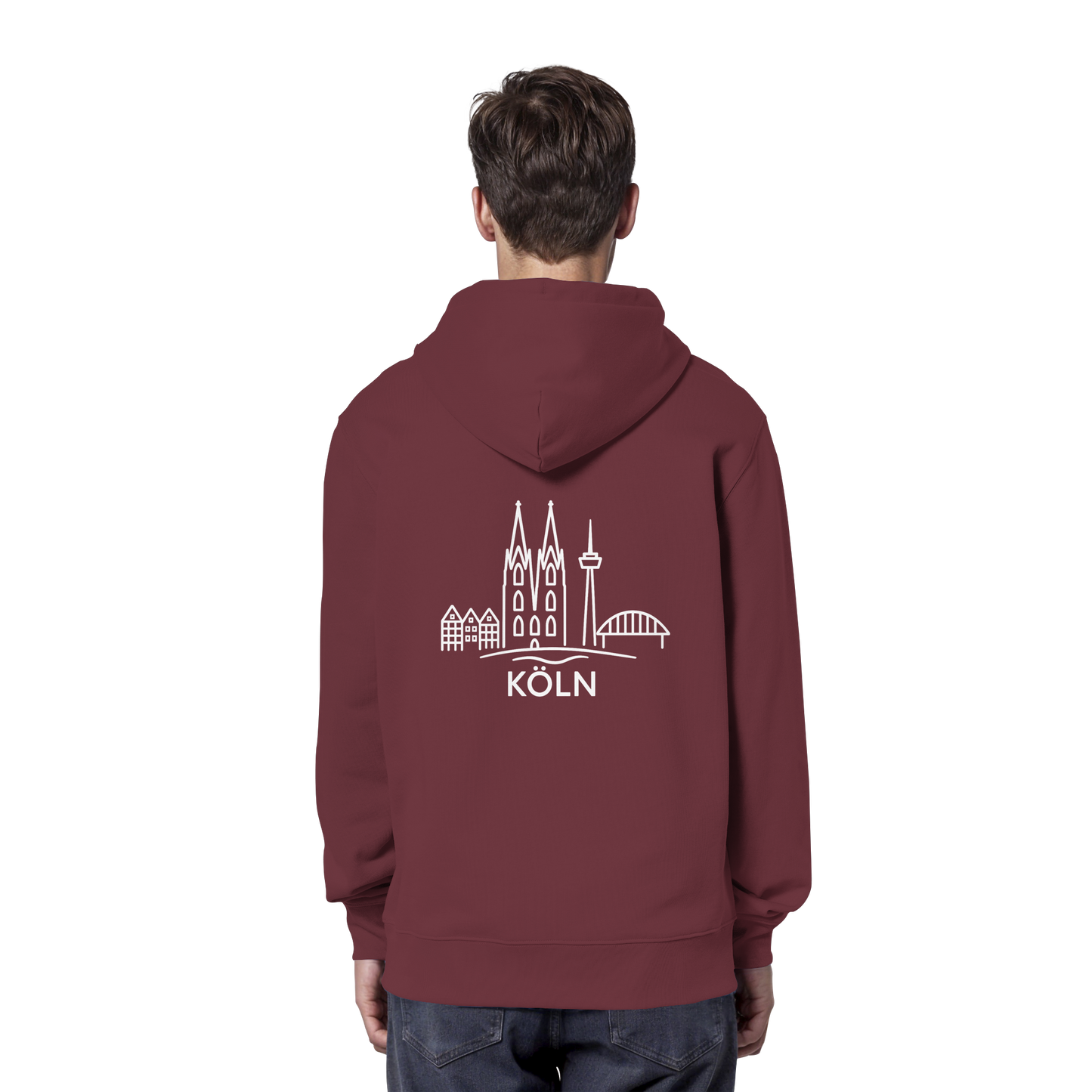 Köln Skyline (großer Druck auf dem Rücken) - Organic Hoodie