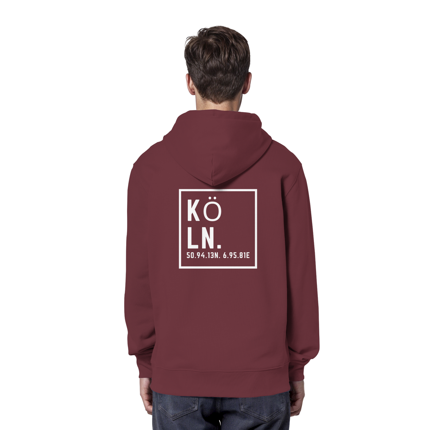 Köln Koordinaten (großer Druck auf dem Rücken) - Organic Hoodie