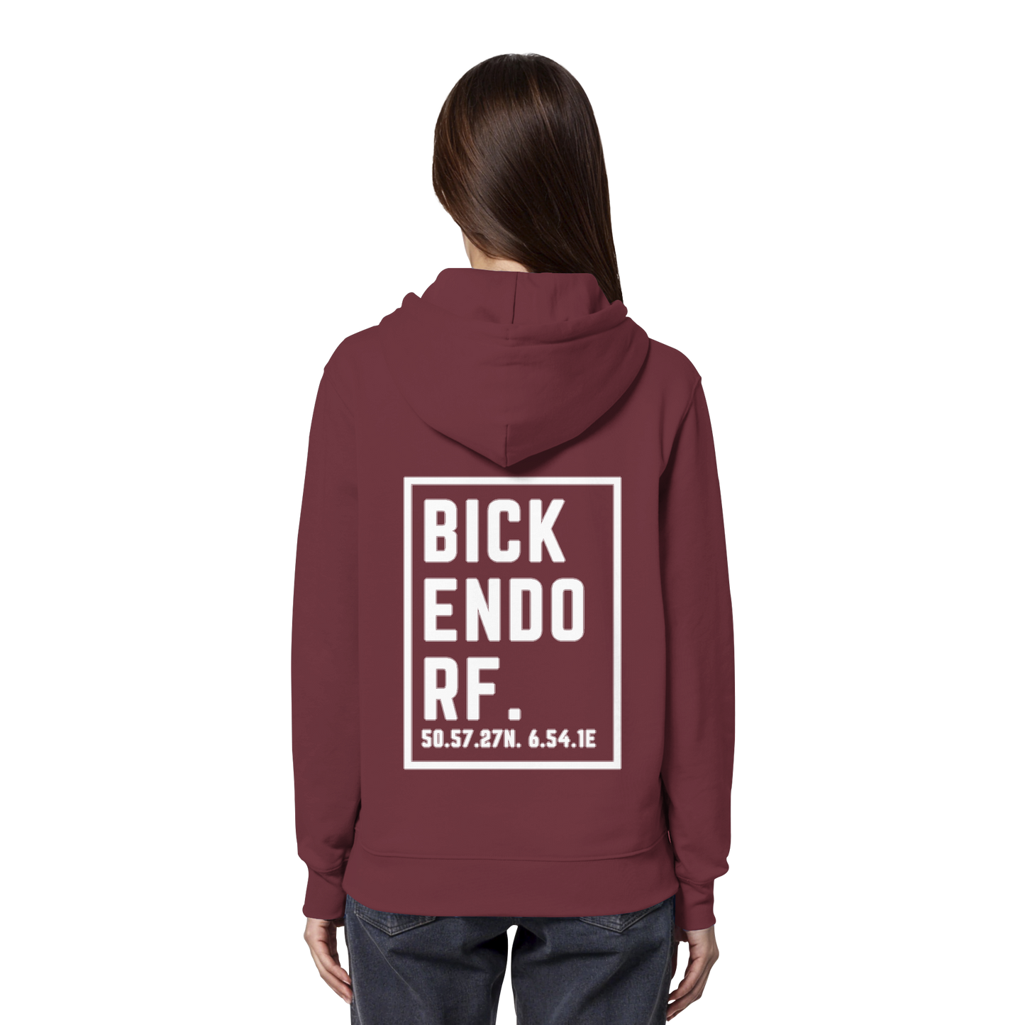 Bickendorf Koordinaten (großer Druck auf dem Rücken) - Organic Hoodie