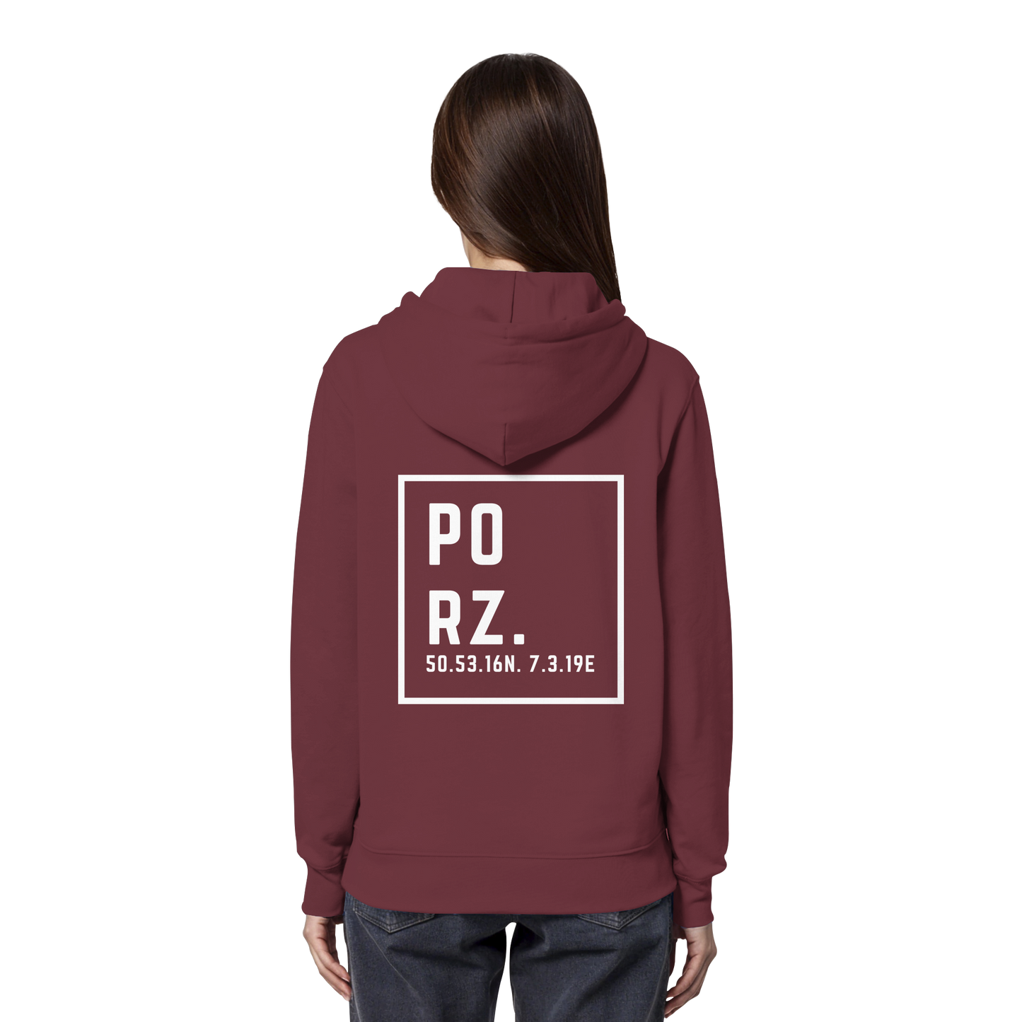 Porz Koordinaten (großer Druck Rücken)  - Organic Hoodie