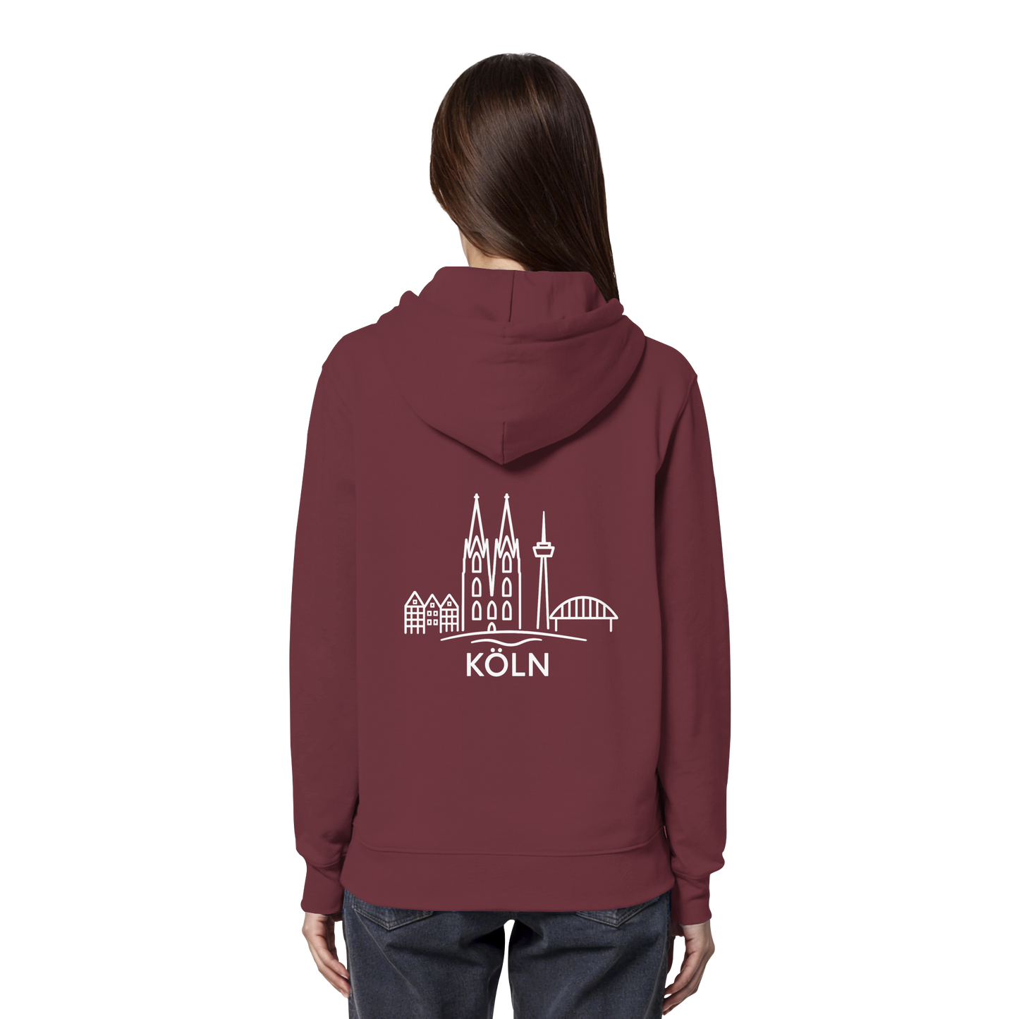 Köln Skyline (großer Druck auf dem Rücken) - Organic Hoodie