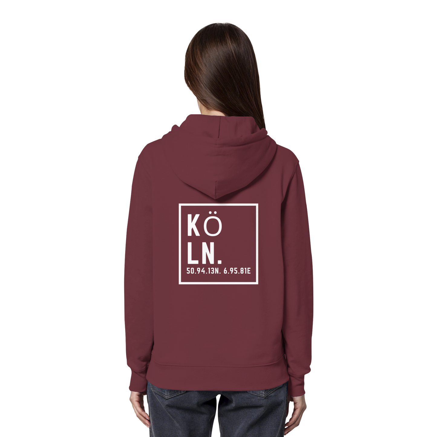 Köln Koordinaten (großer Druck auf dem Rücken) - Organic Hoodie