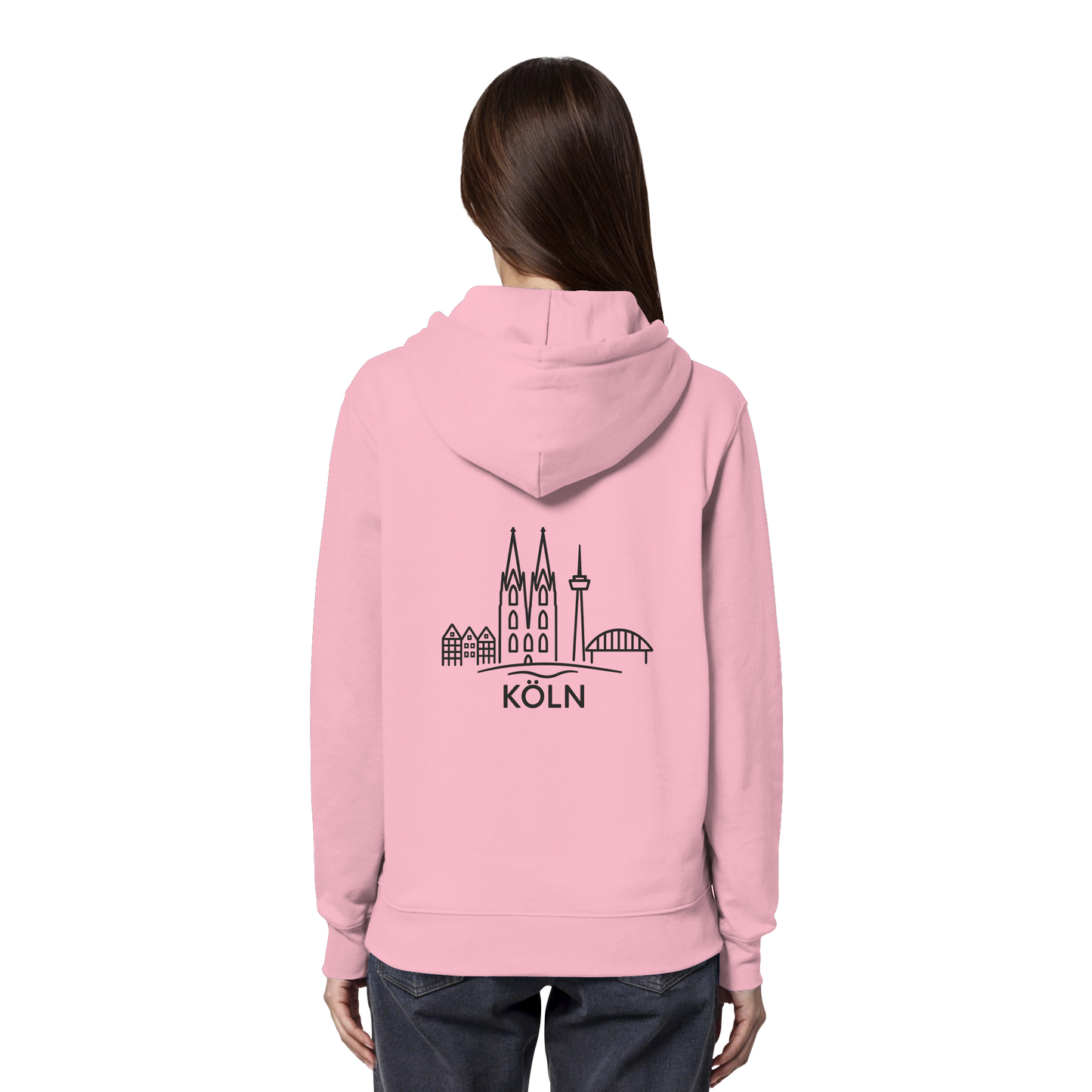 Köln Skyline (großer Druck auf dem Rücken) - Organic Hoodie