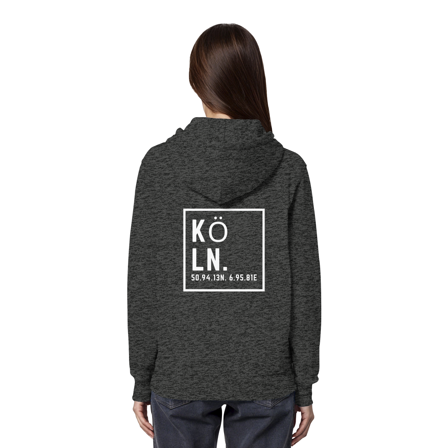 Köln Koordinaten (großer Druck auf dem Rücken) - Organic Hoodie