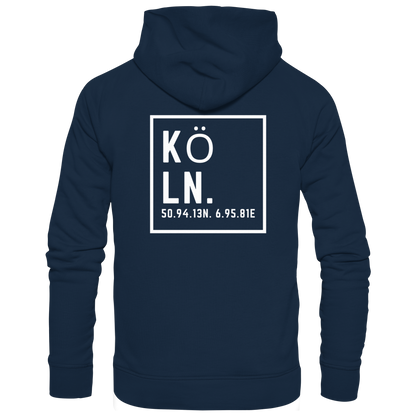 Köln Koordinaten (großer Druck auf dem Rücken) - Organic Hoodie