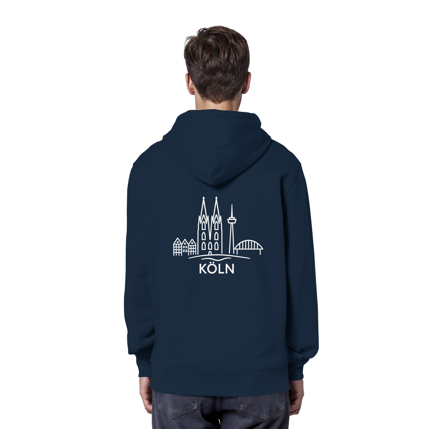 Köln Skyline (großer Druck auf dem Rücken) - Organic Hoodie