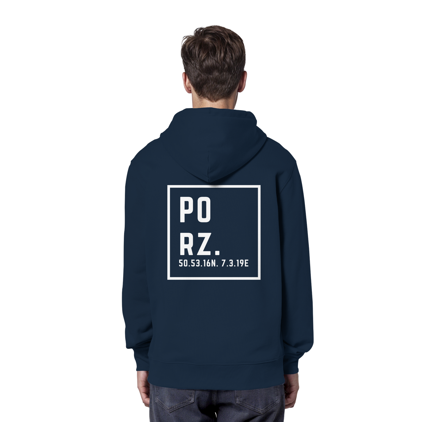Porz Koordinaten (großer Druck Rücken)  - Organic Hoodie