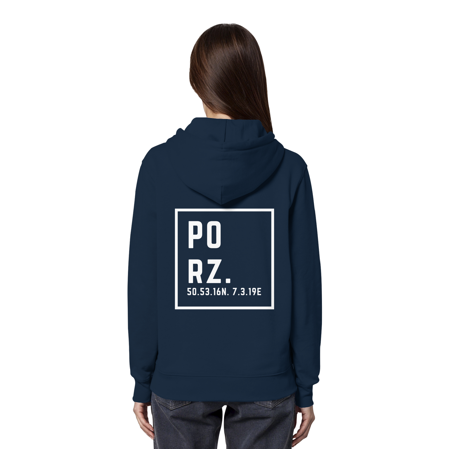 Porz Koordinaten (großer Druck Rücken)  - Organic Hoodie