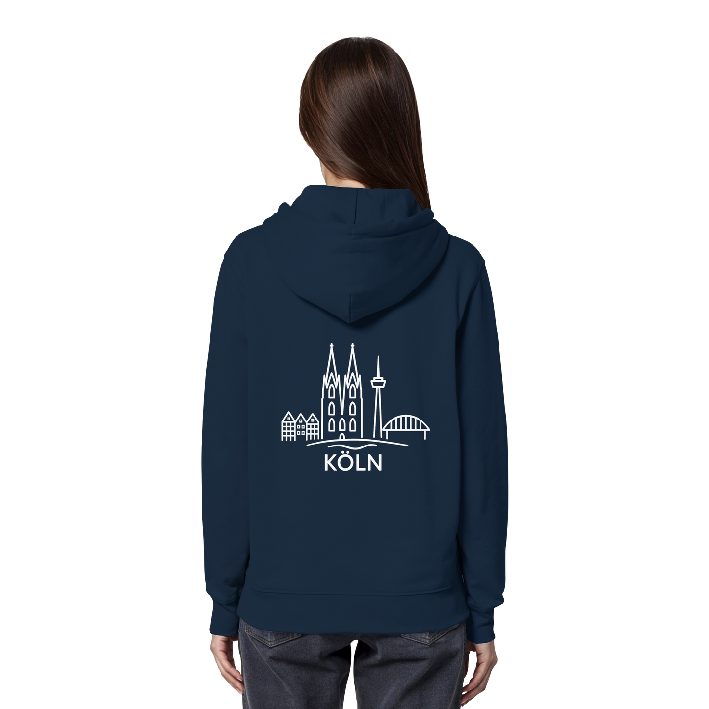 Köln Skyline (großer Druck auf dem Rücken) - Organic Hoodie