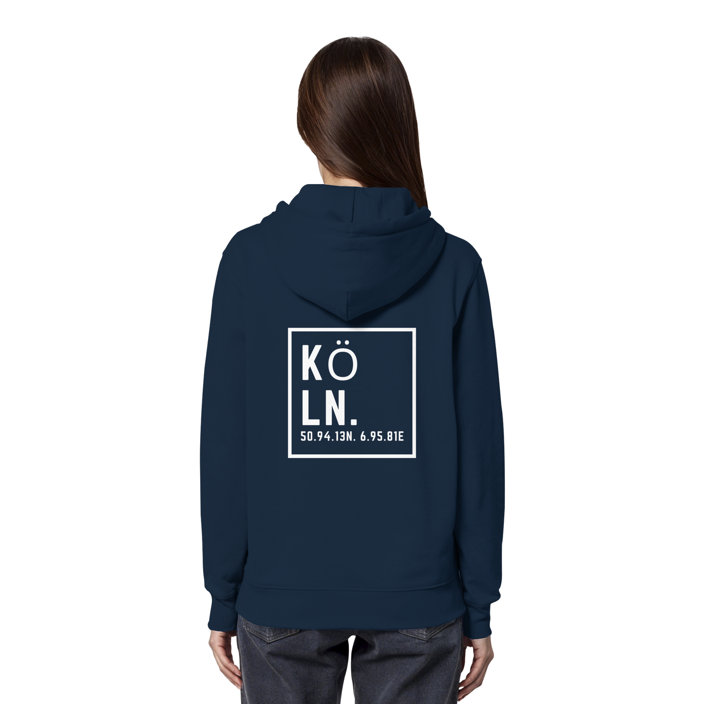 Köln Koordinaten (großer Druck auf dem Rücken) - Organic Hoodie