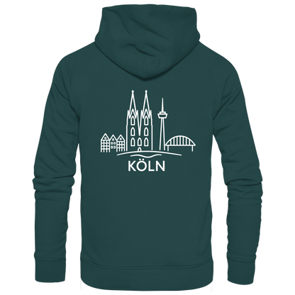 Köln Skyline (großer Druck auf dem Rücken) - Organic Hoodie