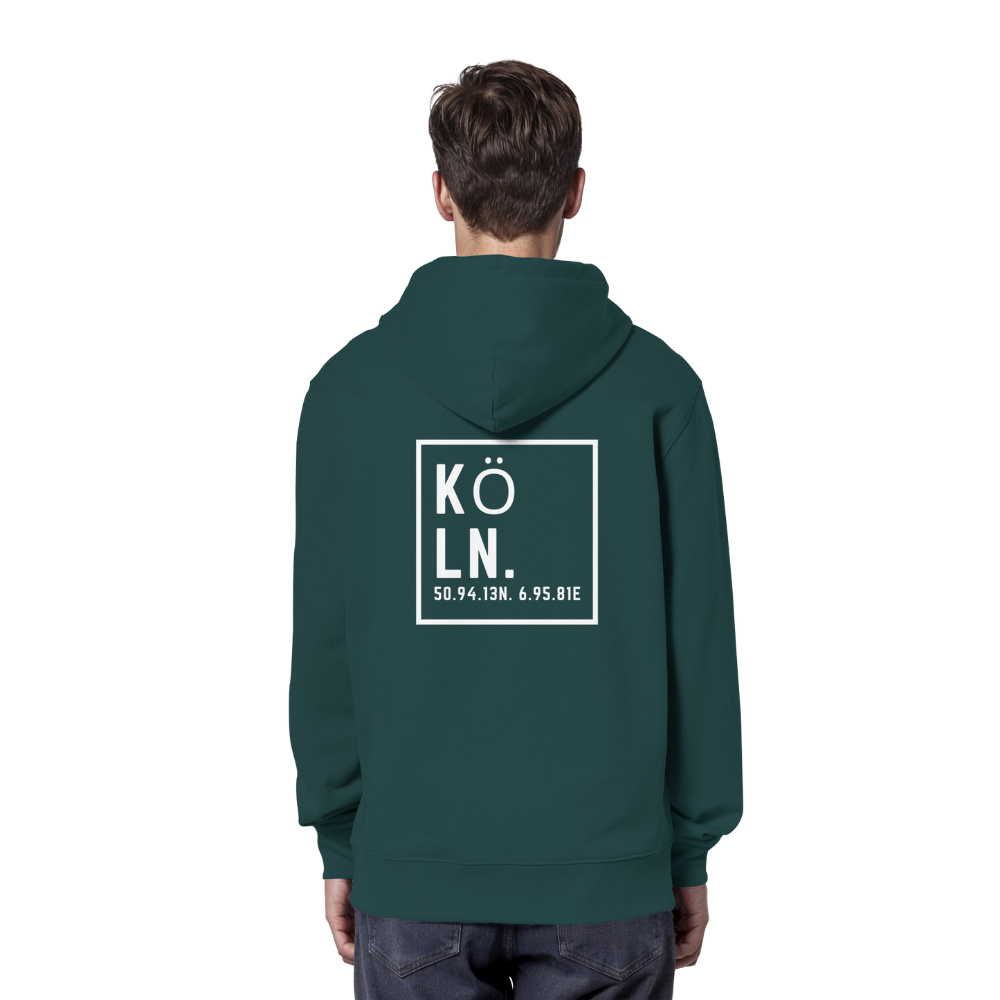 Köln Koordinaten (großer Druck auf dem Rücken) - Organic Hoodie