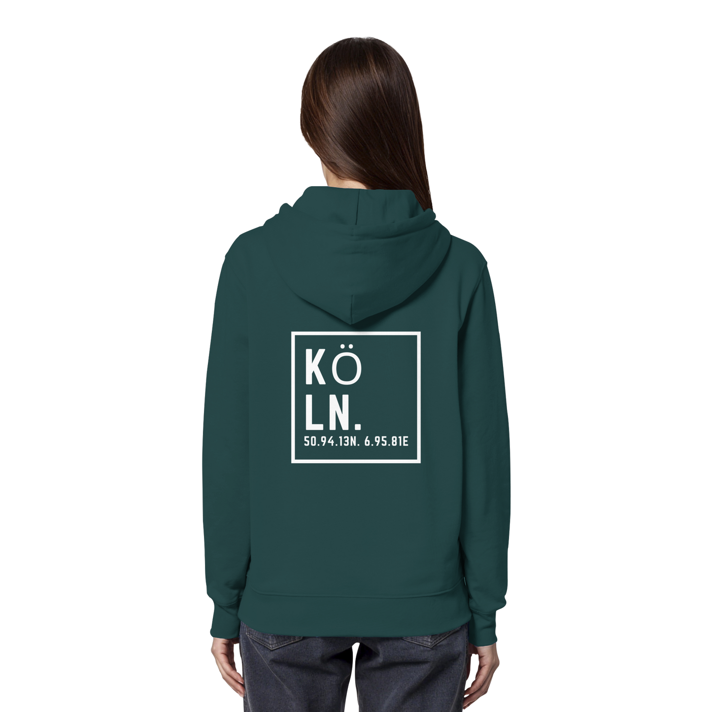 Köln Koordinaten (großer Druck auf dem Rücken) - Organic Hoodie
