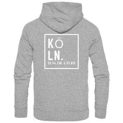 Köln Koordinaten (großer Druck auf dem Rücken) - Organic Hoodie