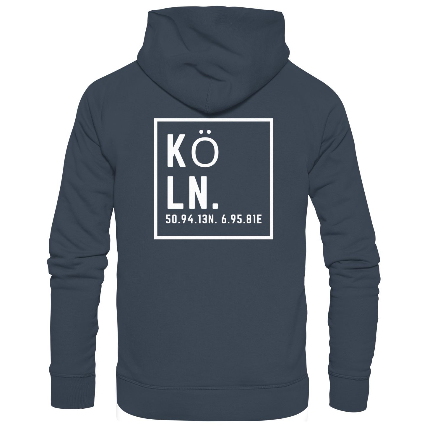 Köln Koordinaten (großer Druck auf dem Rücken) - Organic Hoodie
