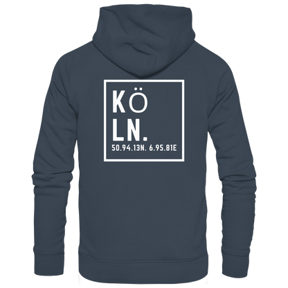 Köln Koordinaten (großer Druck auf dem Rücken) - Organic Hoodie