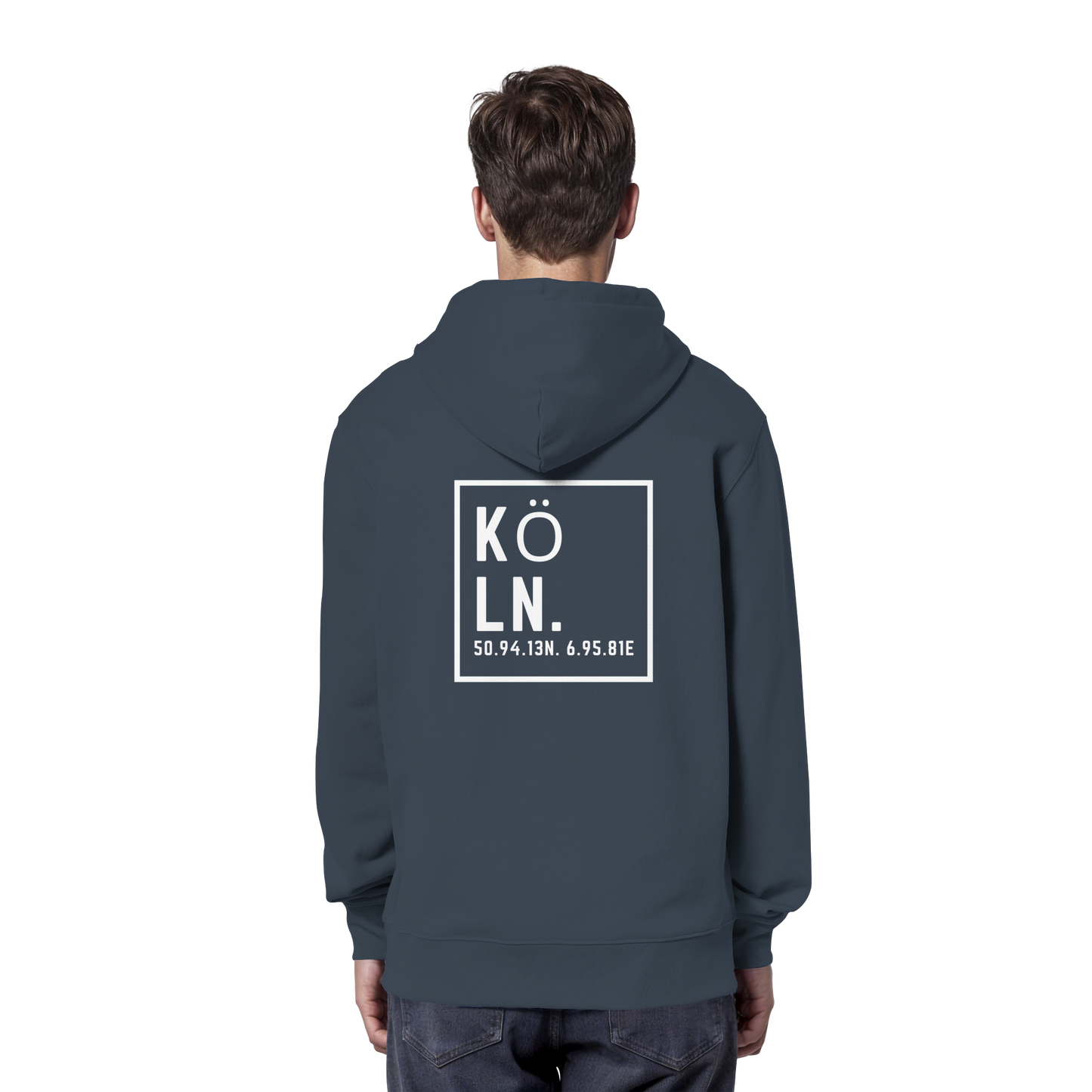 Köln Koordinaten (großer Druck auf dem Rücken) - Organic Hoodie