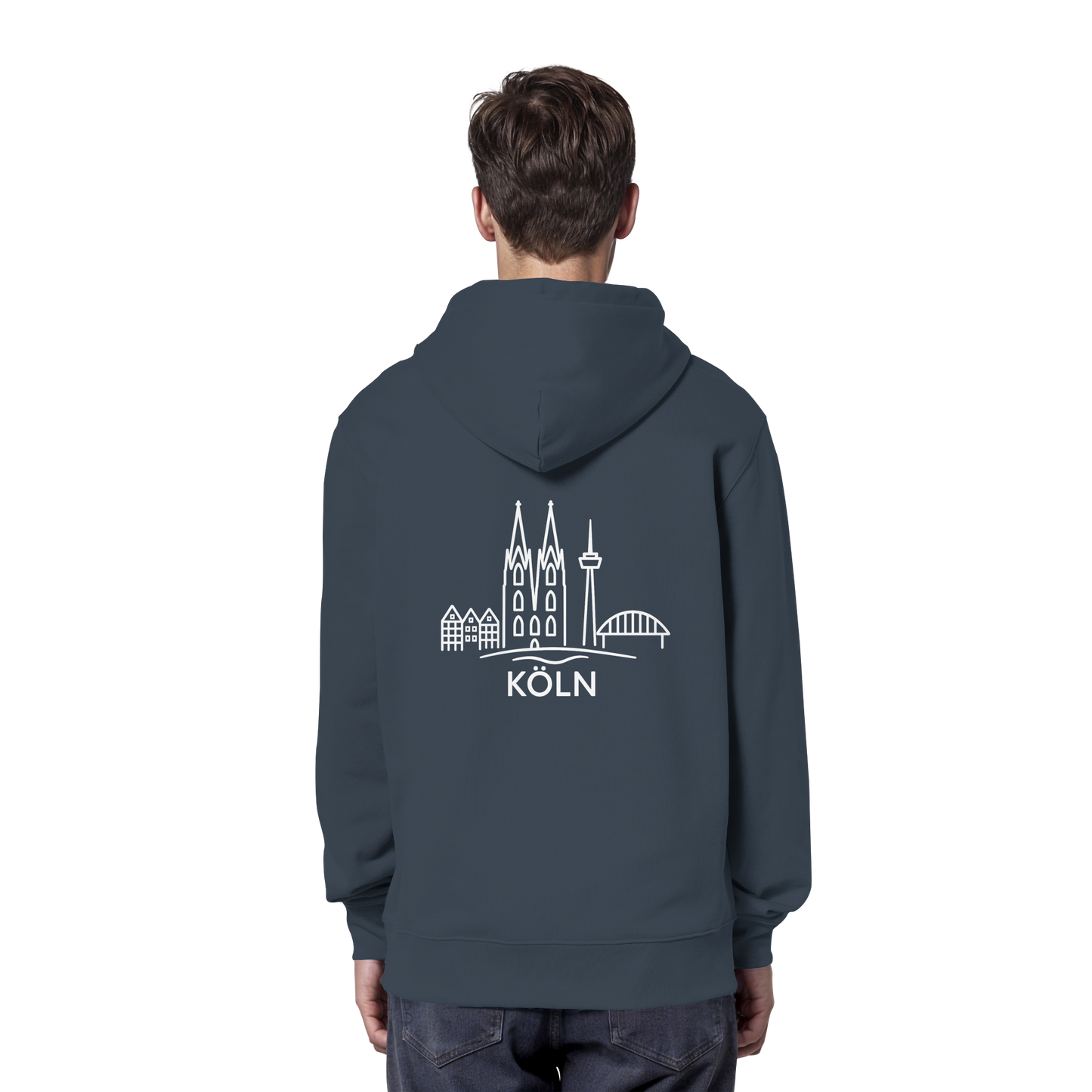 Köln Skyline (großer Druck auf dem Rücken) - Organic Hoodie