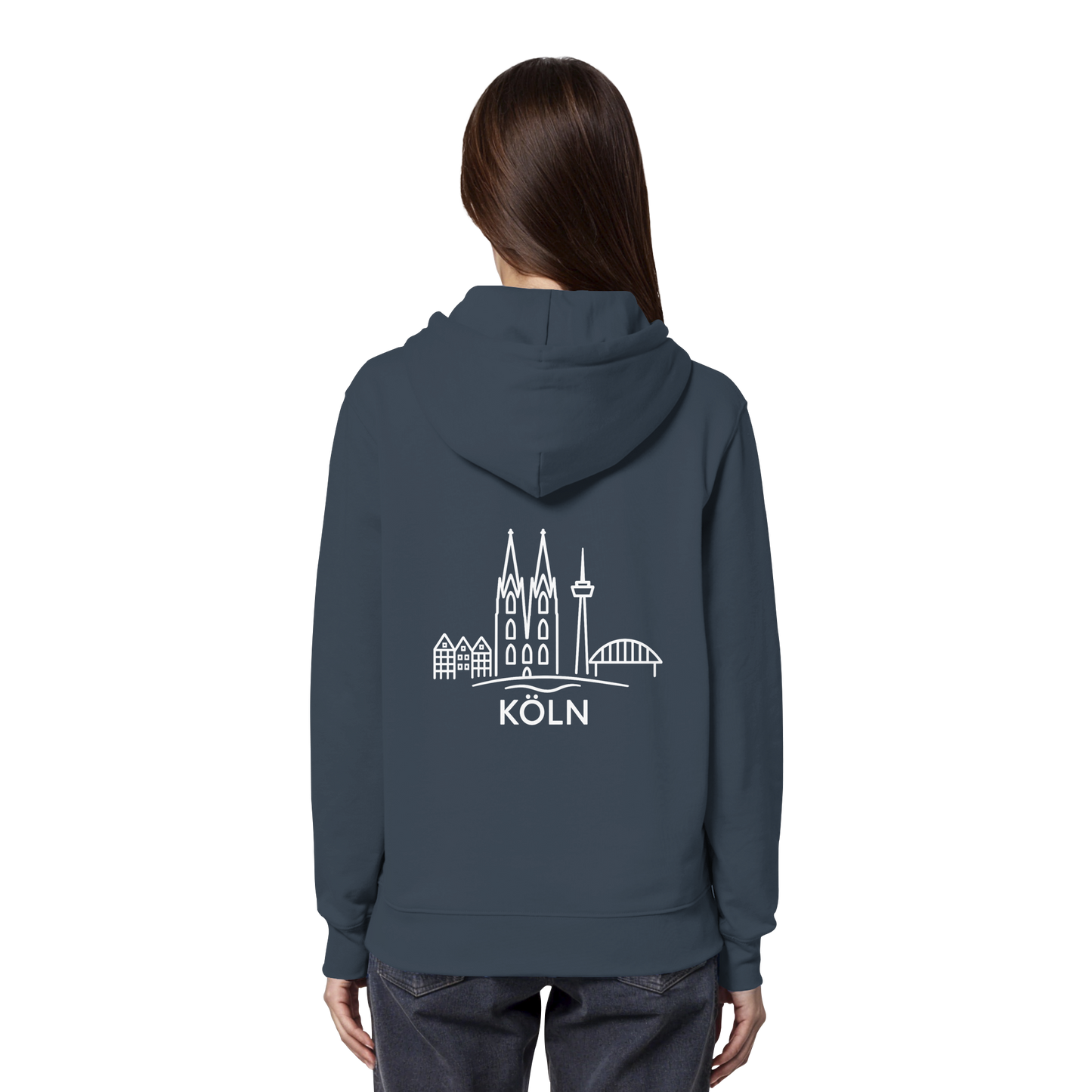 Köln Skyline (großer Druck auf dem Rücken) - Organic Hoodie