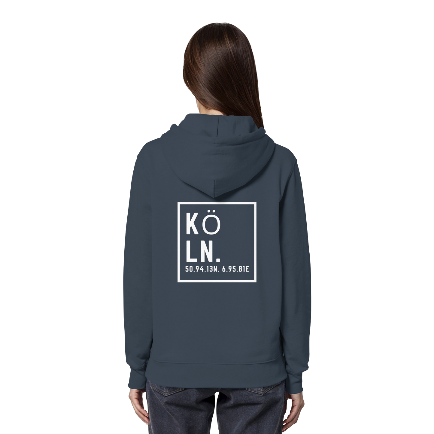 Köln Koordinaten (großer Druck auf dem Rücken) - Organic Hoodie