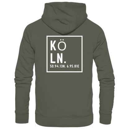 Köln Koordinaten (großer Druck auf dem Rücken) - Organic Hoodie