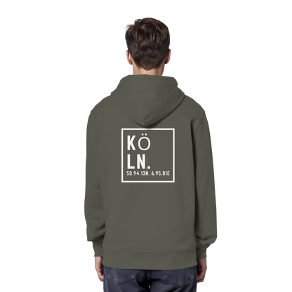Köln Koordinaten (großer Druck auf dem Rücken) - Organic Hoodie