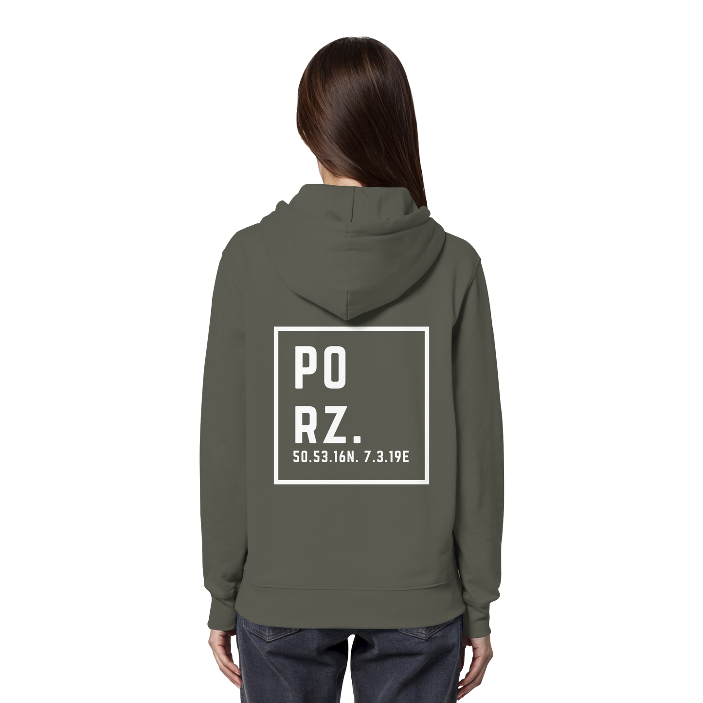 Porz Koordinaten (großer Druck Rücken)  - Organic Hoodie