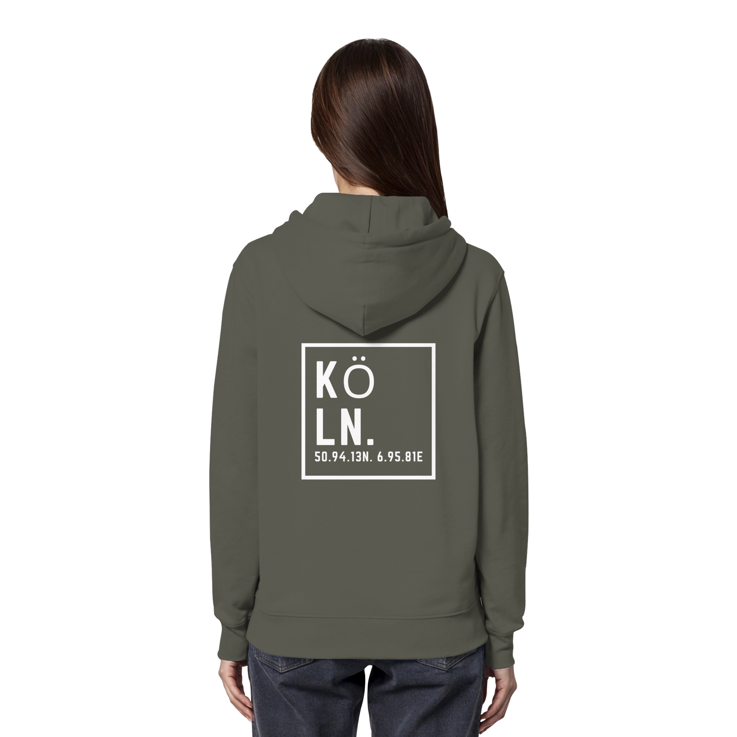 Köln Koordinaten (großer Druck auf dem Rücken) - Organic Hoodie