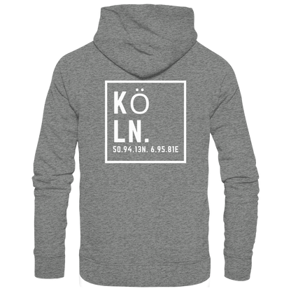 Köln Koordinaten (großer Druck auf dem Rücken) - Organic Hoodie