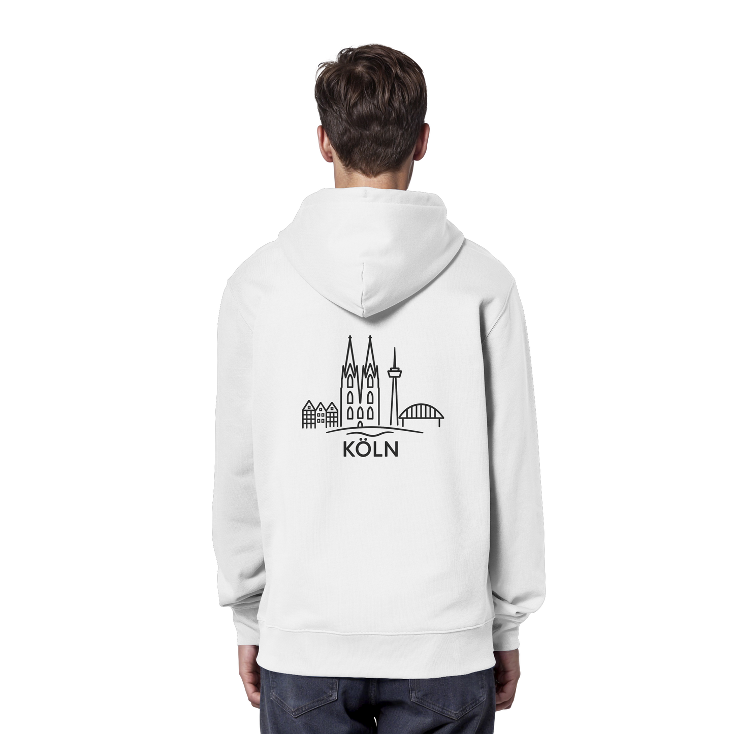 Köln Skyline (großer Druck auf dem Rücken) - Organic Hoodie