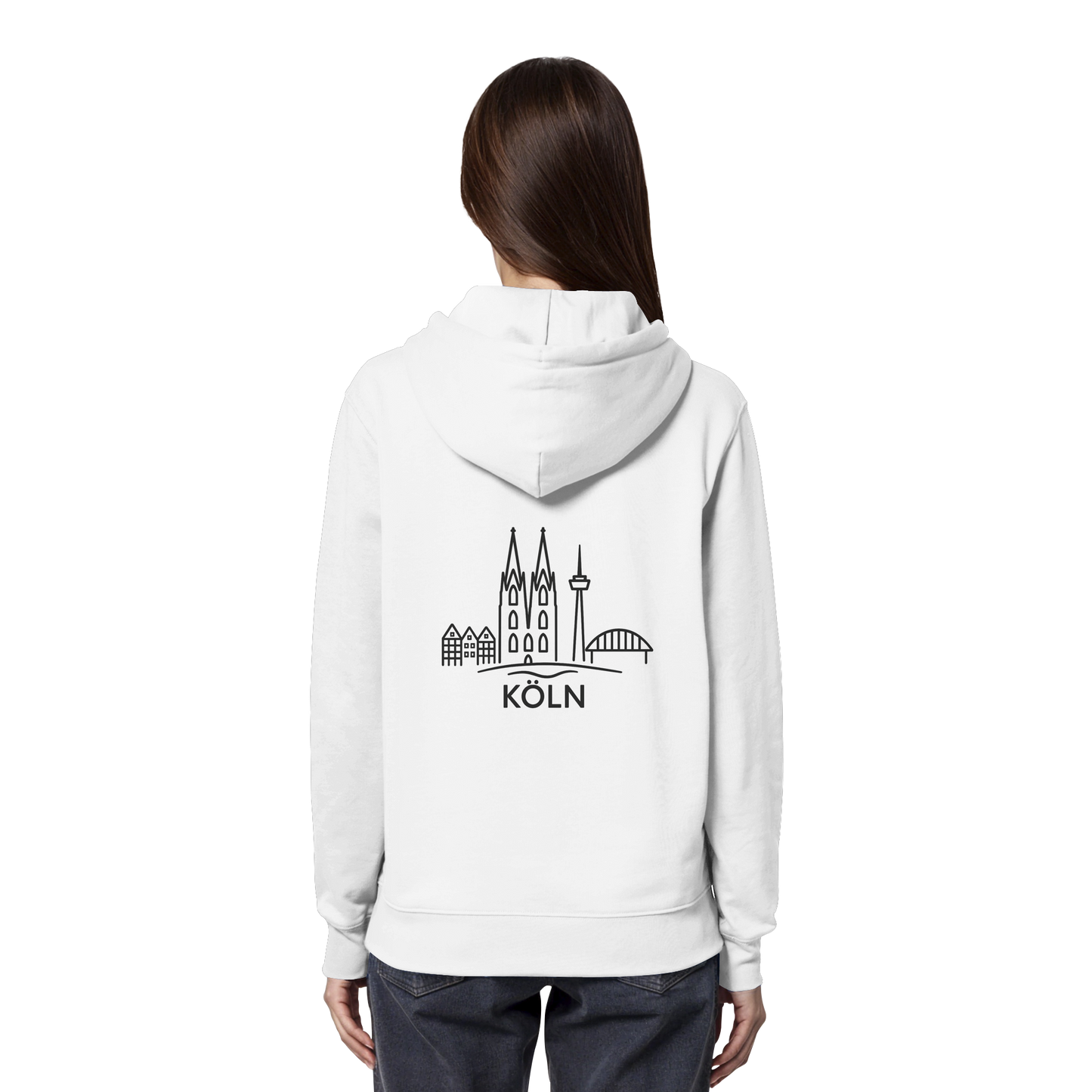 Köln Skyline (großer Druck auf dem Rücken) - Organic Hoodie