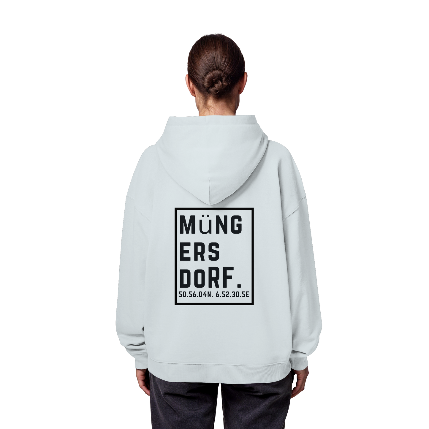 Müngersdorf Koordinaten (großer Druck auf dem Rücken) - Organic Oversize Hoodie