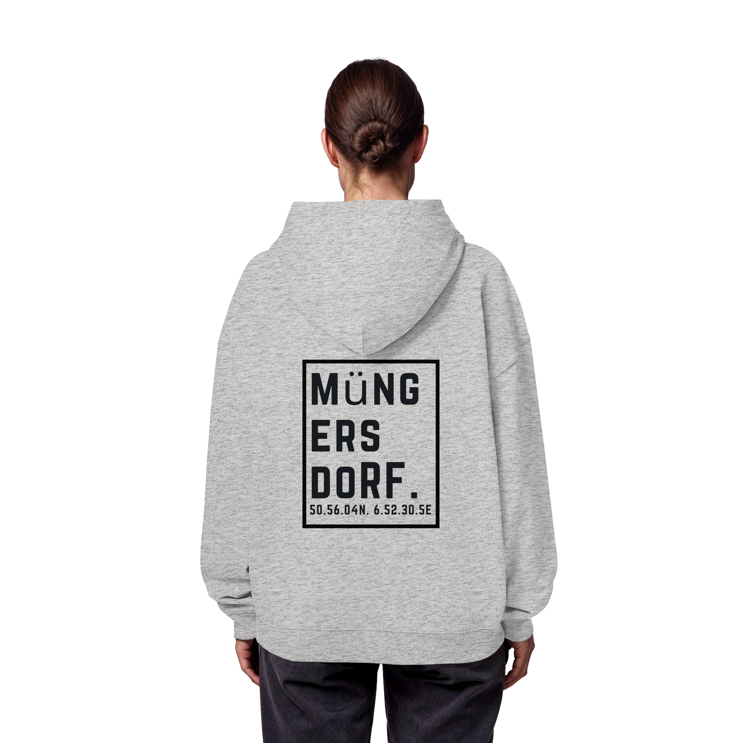 Müngersdorf Koordinaten (großer Druck auf dem Rücken) - Organic Oversize Hoodie