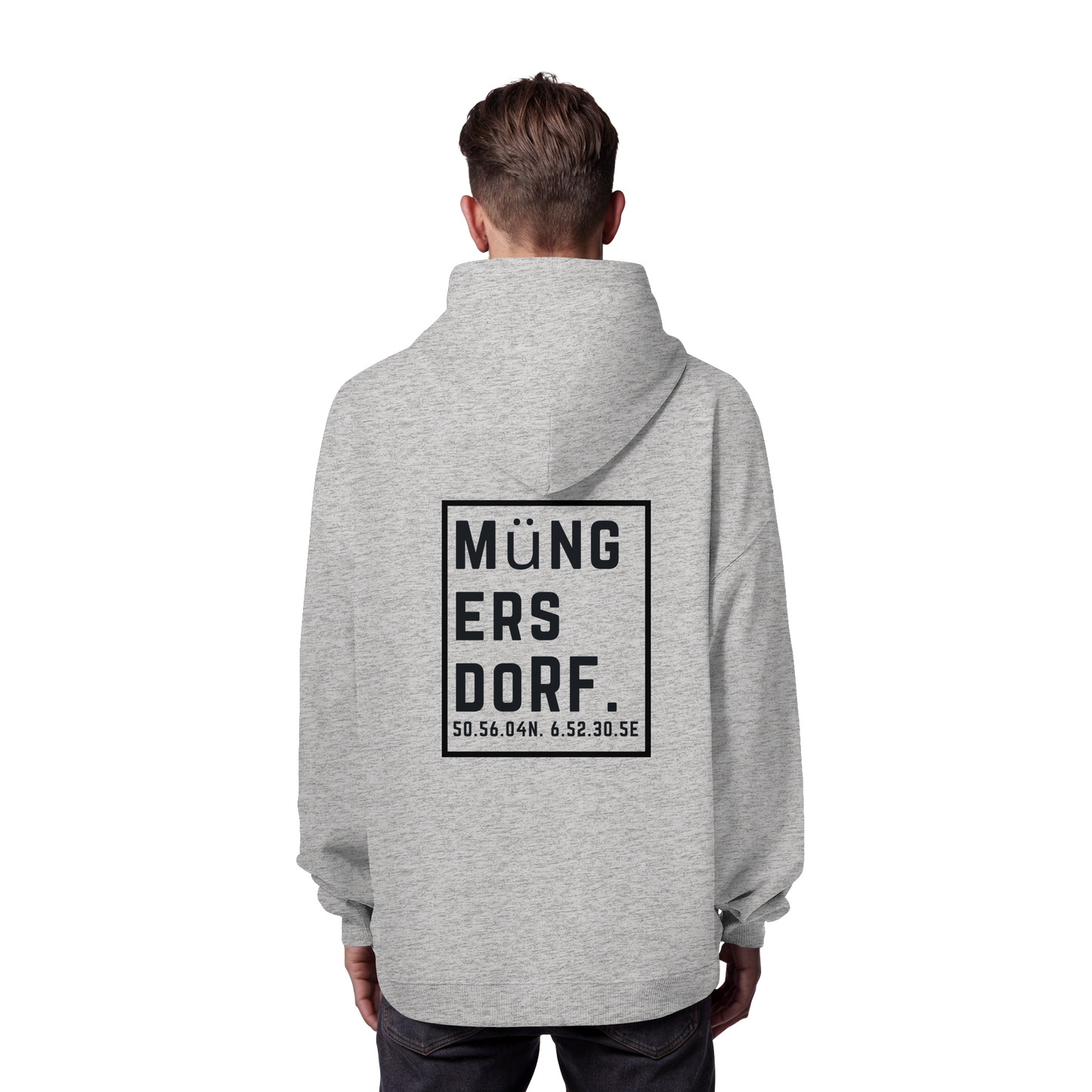 Müngersdorf Koordinaten (großer Druck auf dem Rücken) - Organic Oversize Hoodie
