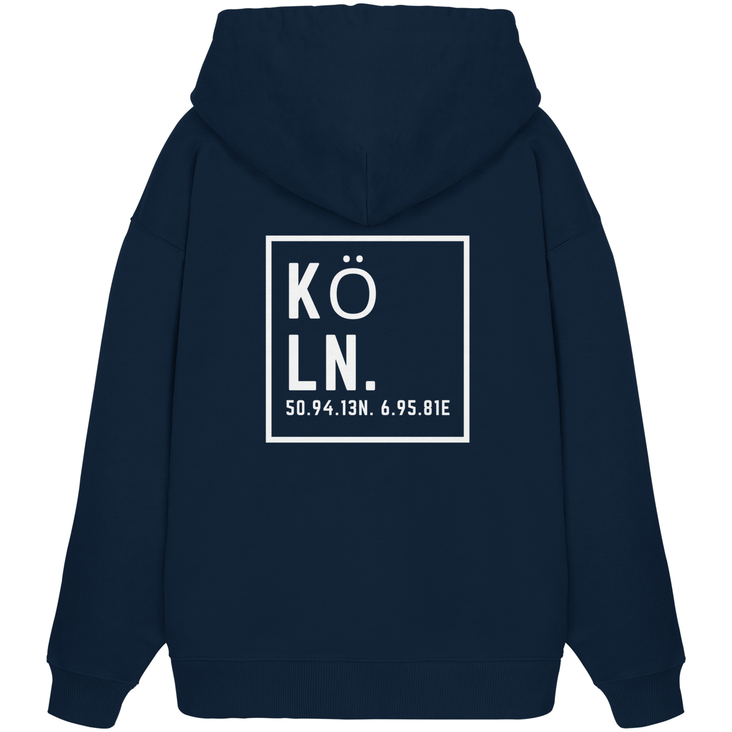 Köln Koordinaten (großer Druck auf dem Rücken) - Organic Oversize Hoodie
