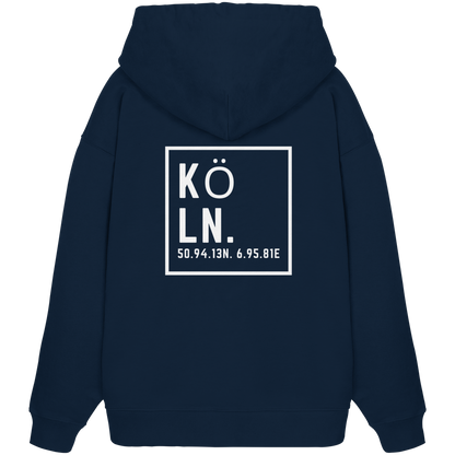 Köln Koordinaten (großer Druck auf dem Rücken) - Organic Oversize Hoodie
