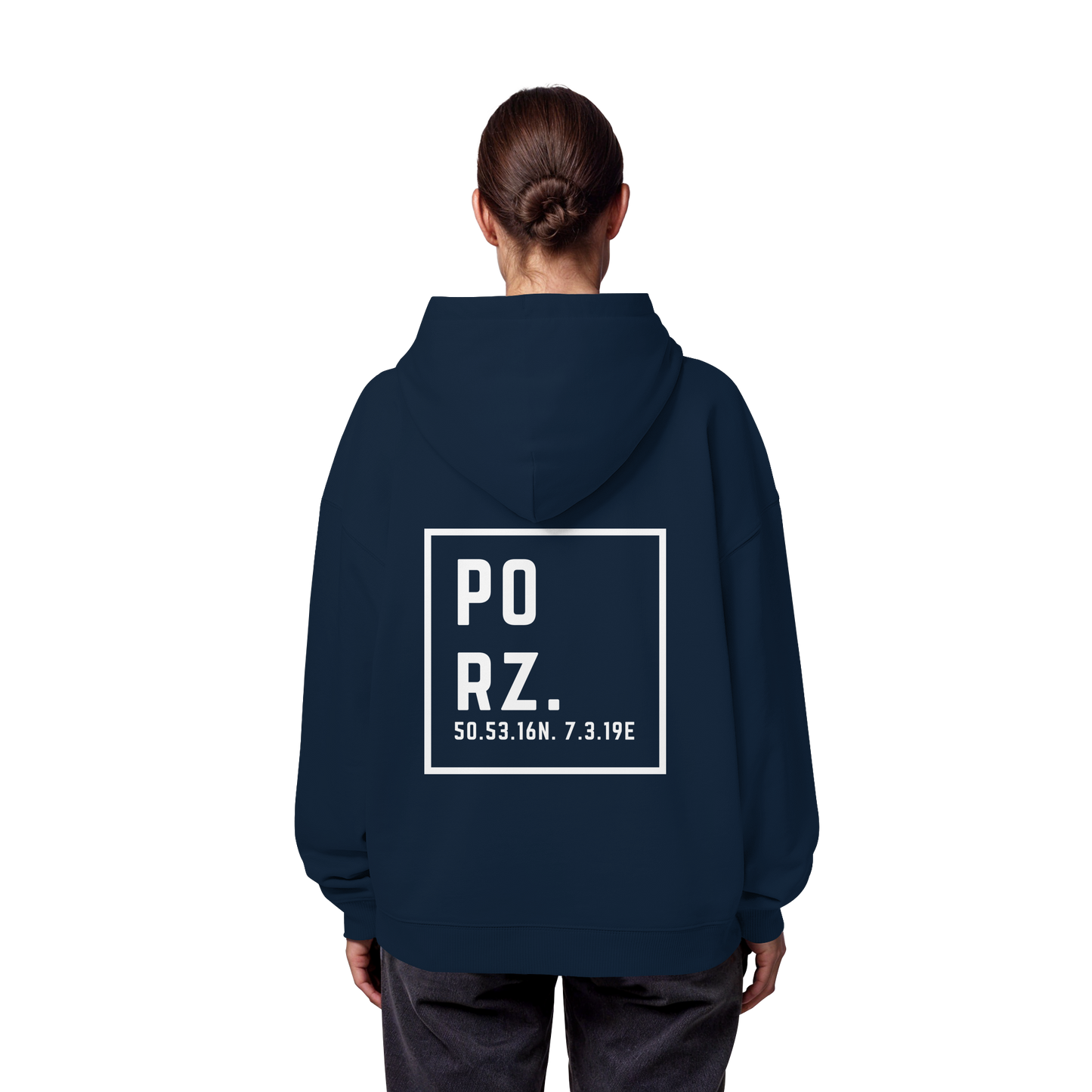 Porz Koordinaten (großer Druck Rücken) - Organic Oversize Hoodie