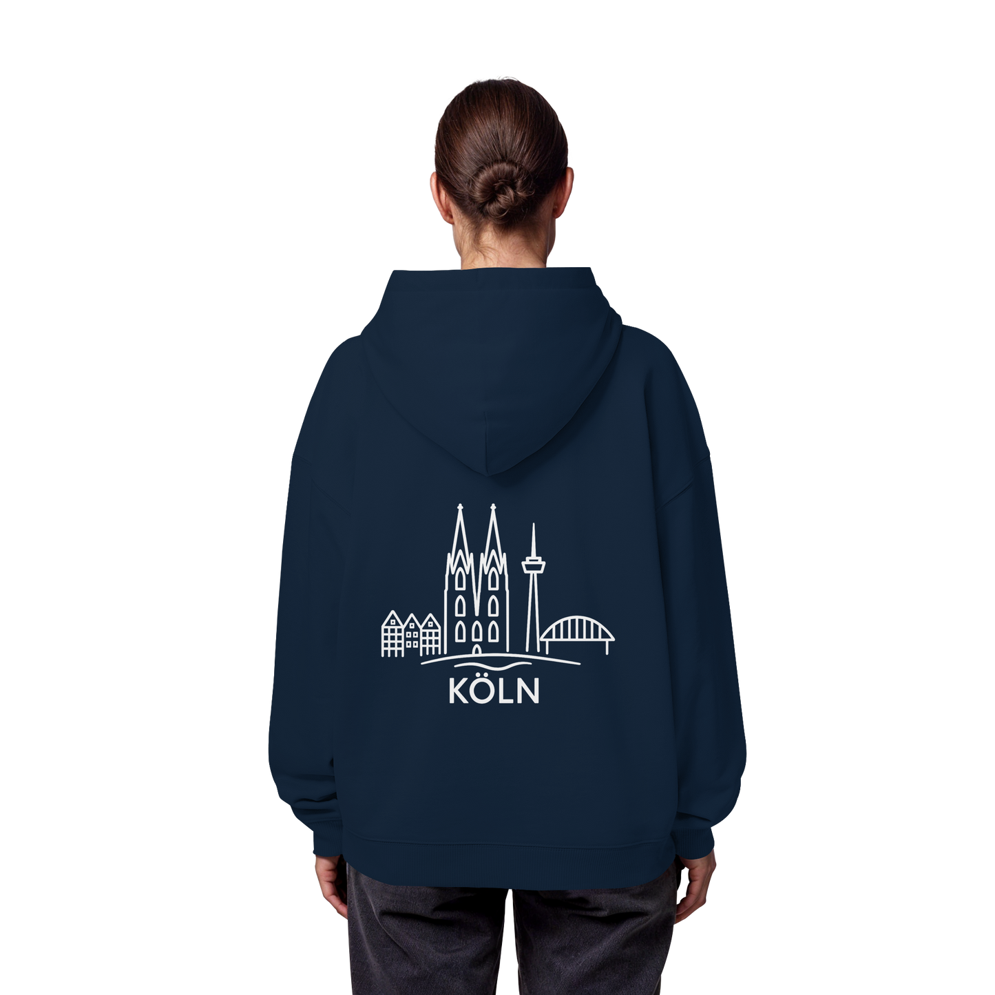 Köln Skyline (großer Druck auf dem Rücken) - Organic Oversize Hoodie