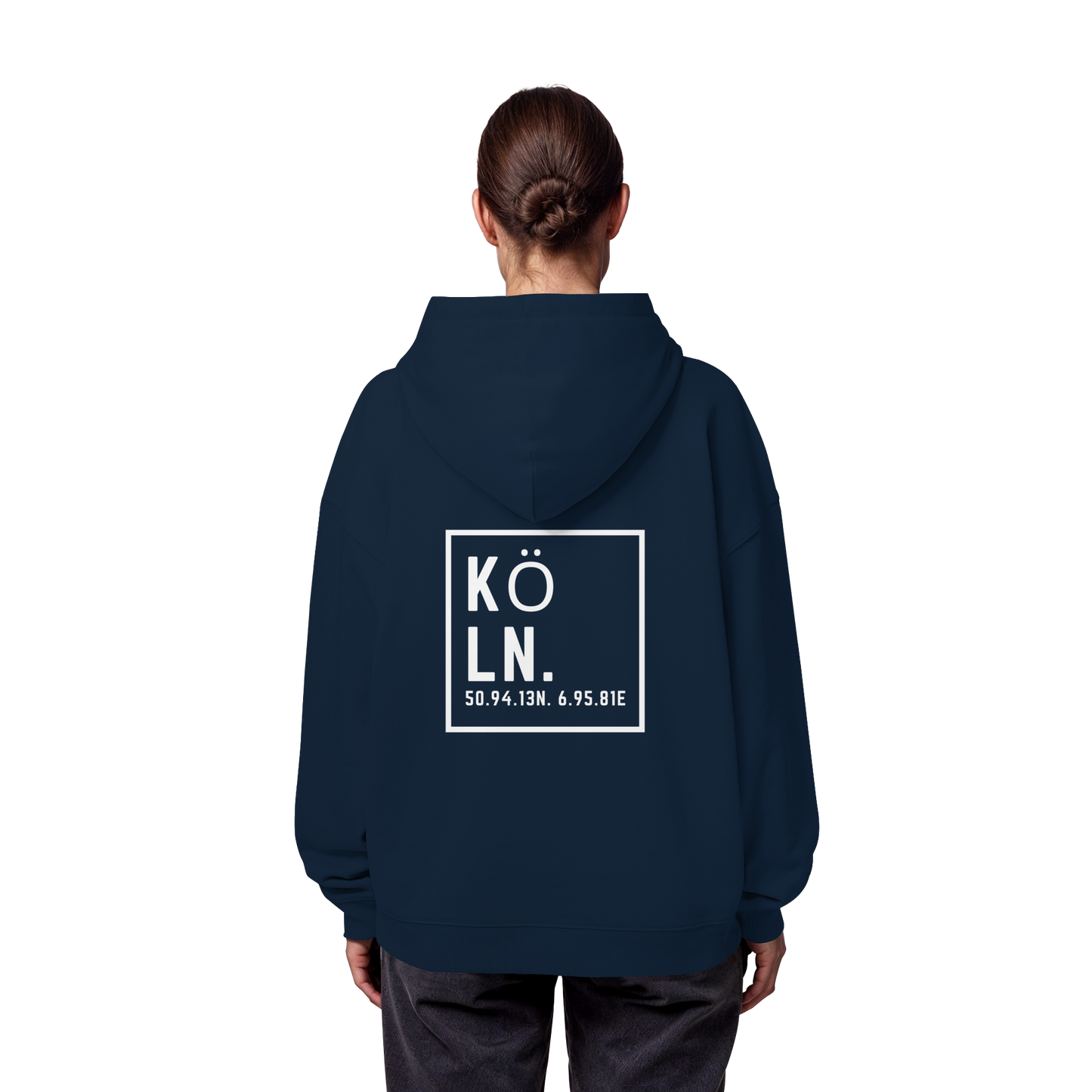 Köln Koordinaten (großer Druck auf dem Rücken) - Organic Oversize Hoodie