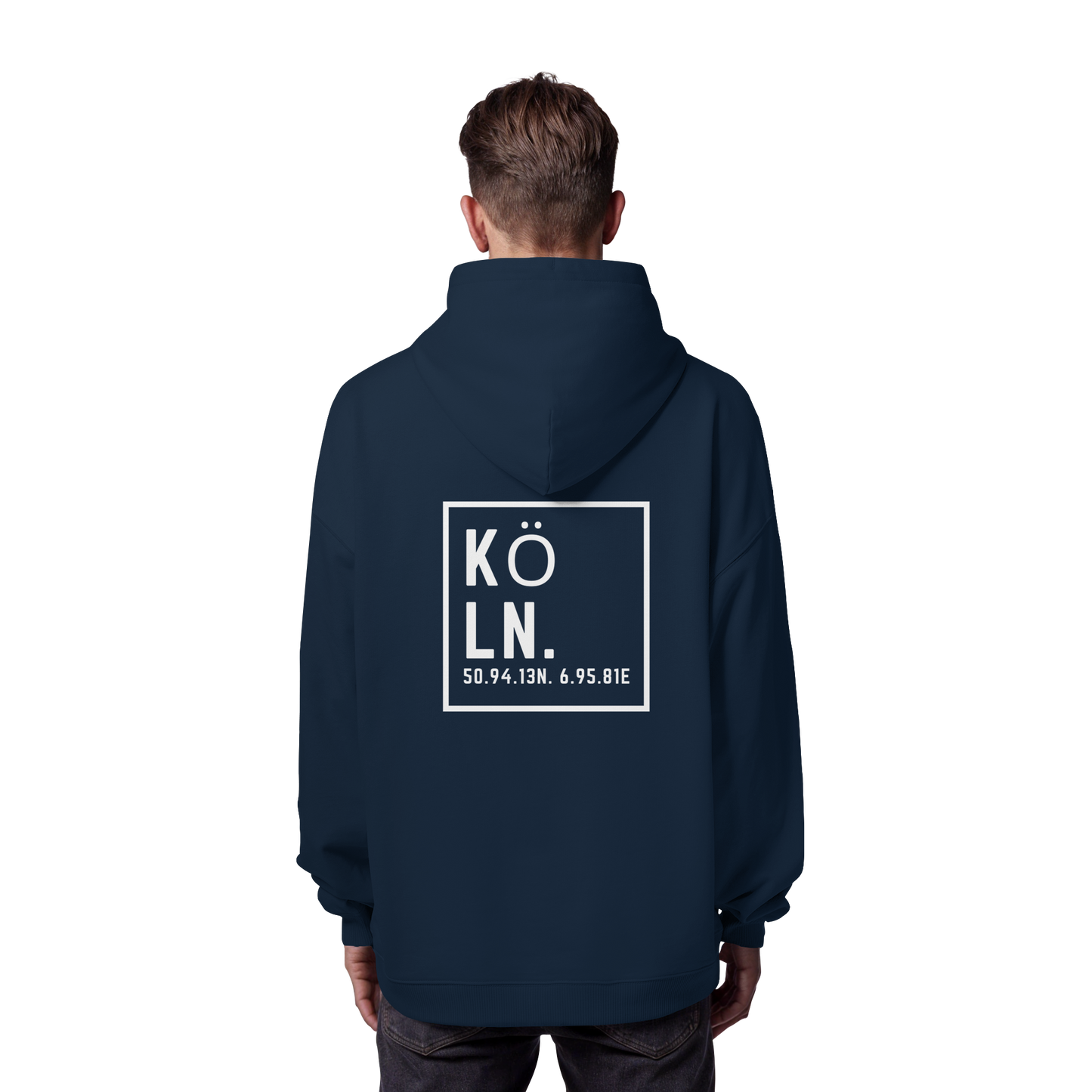 Köln Koordinaten (großer Druck auf dem Rücken) - Organic Oversize Hoodie