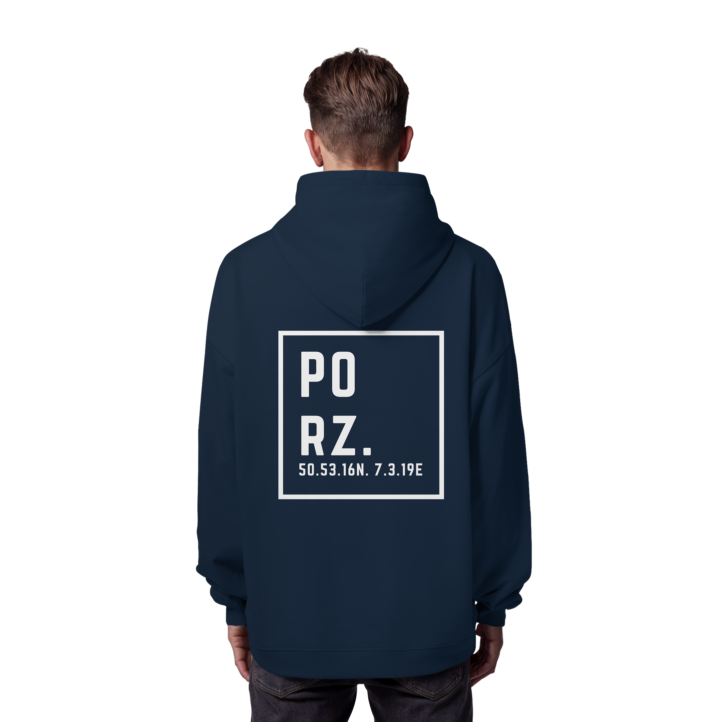 Porz Koordinaten (großer Druck Rücken) - Organic Oversize Hoodie