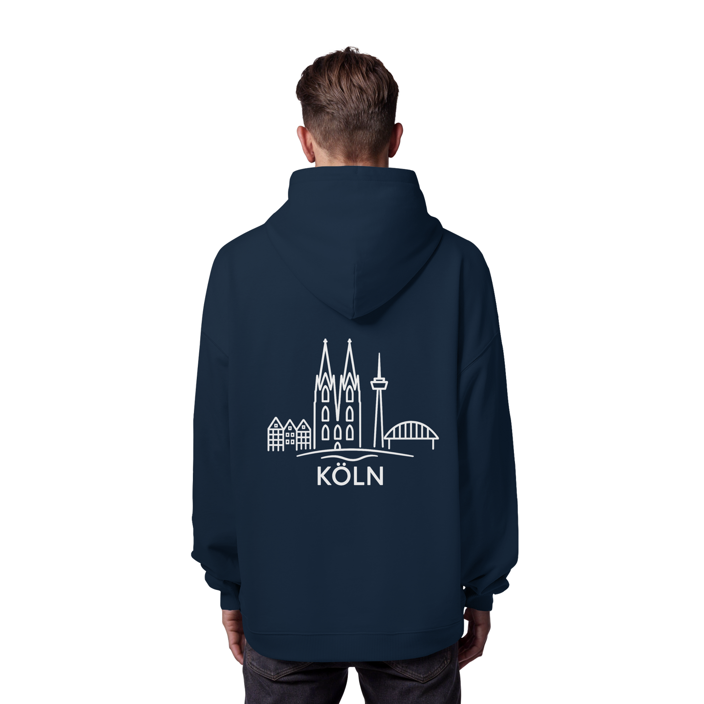 Köln Skyline (großer Druck auf dem Rücken) - Organic Oversize Hoodie