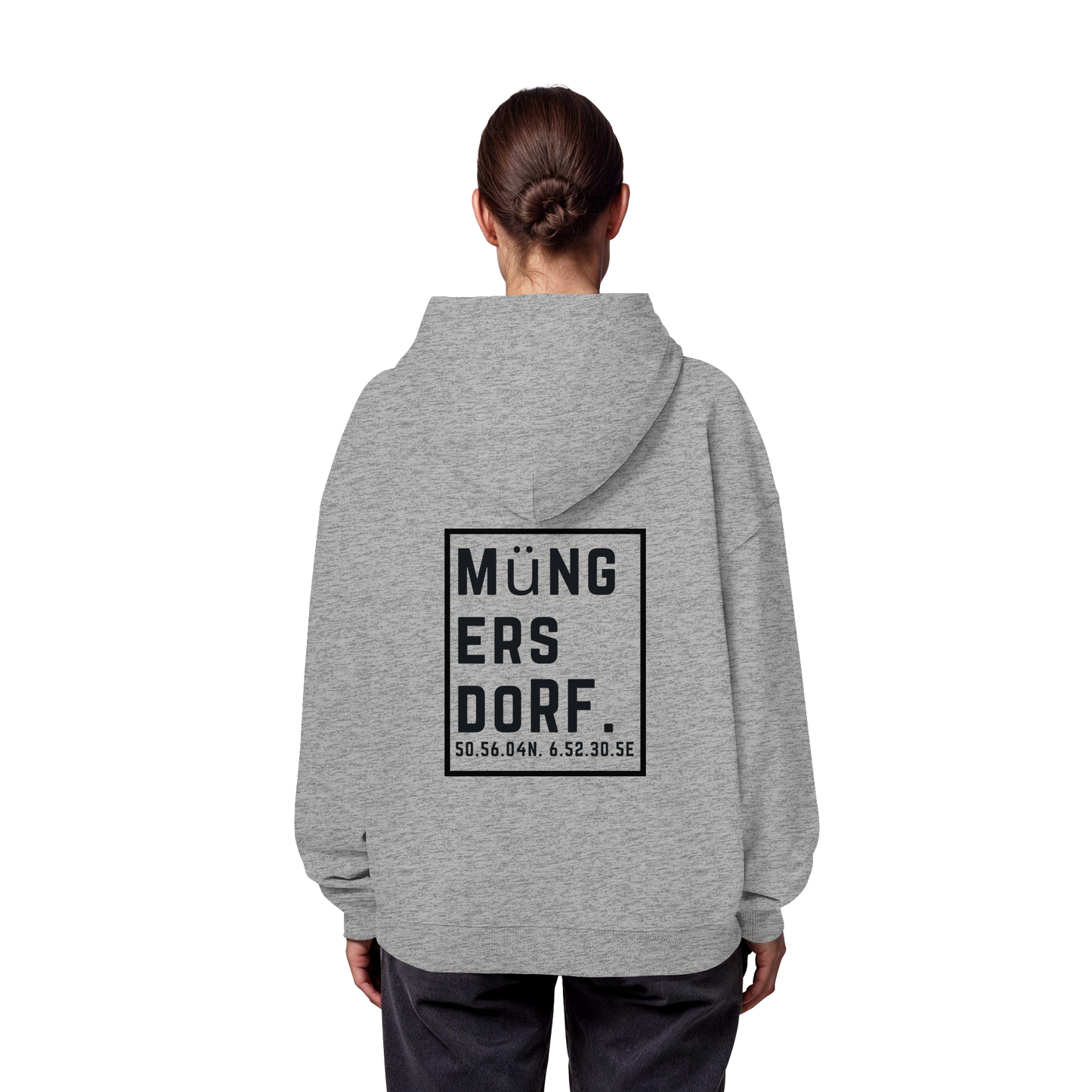 Müngersdorf Koordinaten (großer Druck auf dem Rücken) - Organic Oversize Hoodie