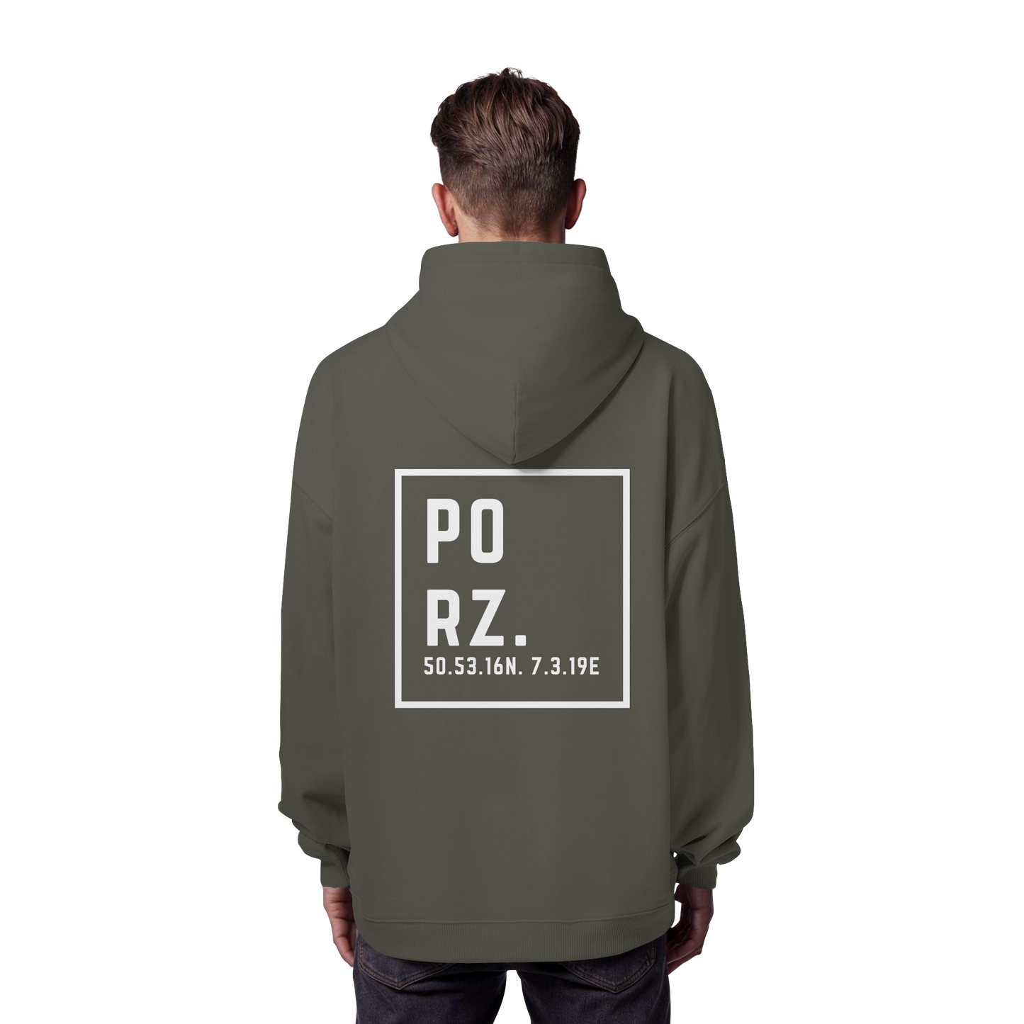 Porz Koordinaten (großer Druck Rücken) - Organic Oversize Hoodie