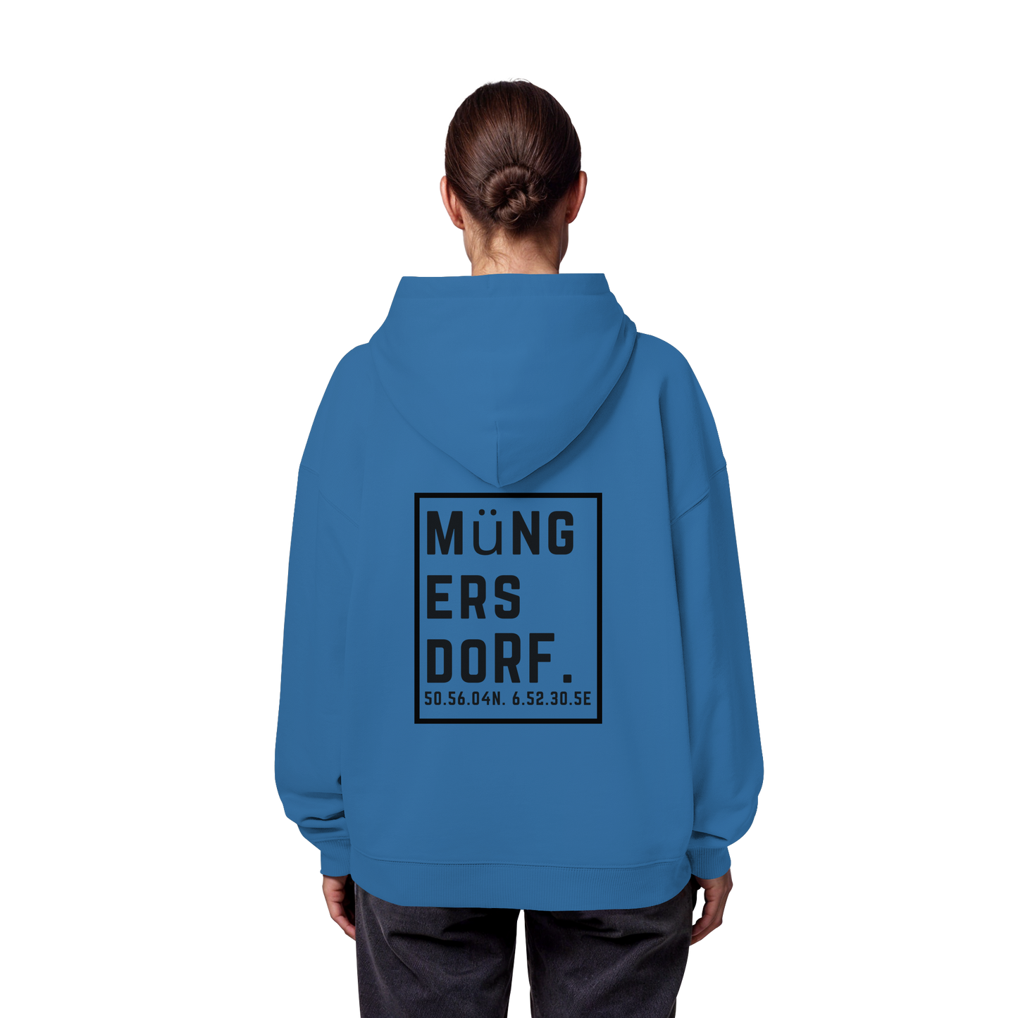 Müngersdorf Koordinaten (großer Druck auf dem Rücken) - Organic Oversize Hoodie