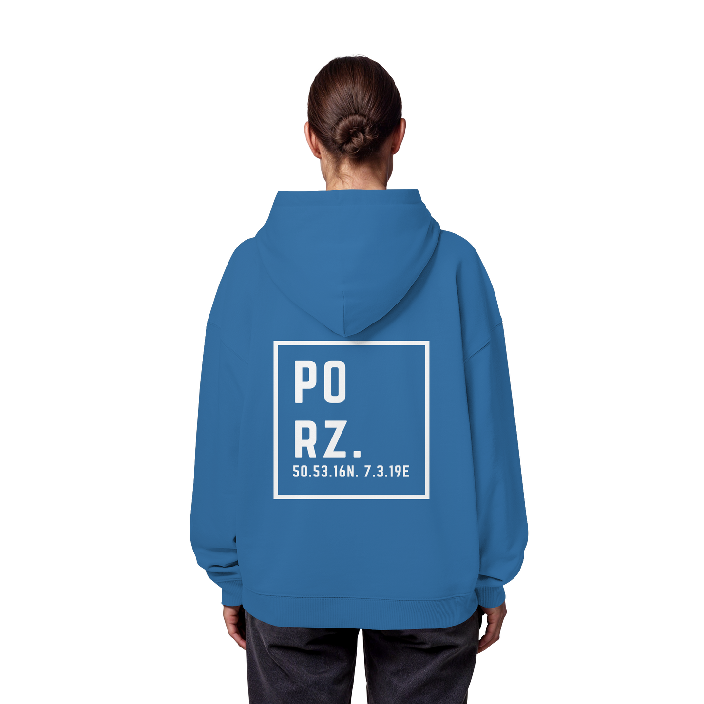 Porz Koordinaten (großer Druck Rücken) - Organic Oversize Hoodie